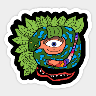 pixel art one eye snake with leaves Sticker